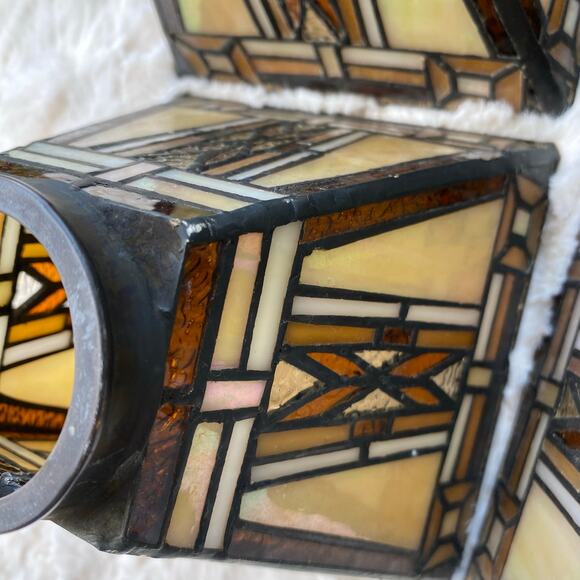 Tiffany Style Stained Glass Pendant Lamp Shades Set of 4 Square Iridescent 5" - Picture 15 of 16